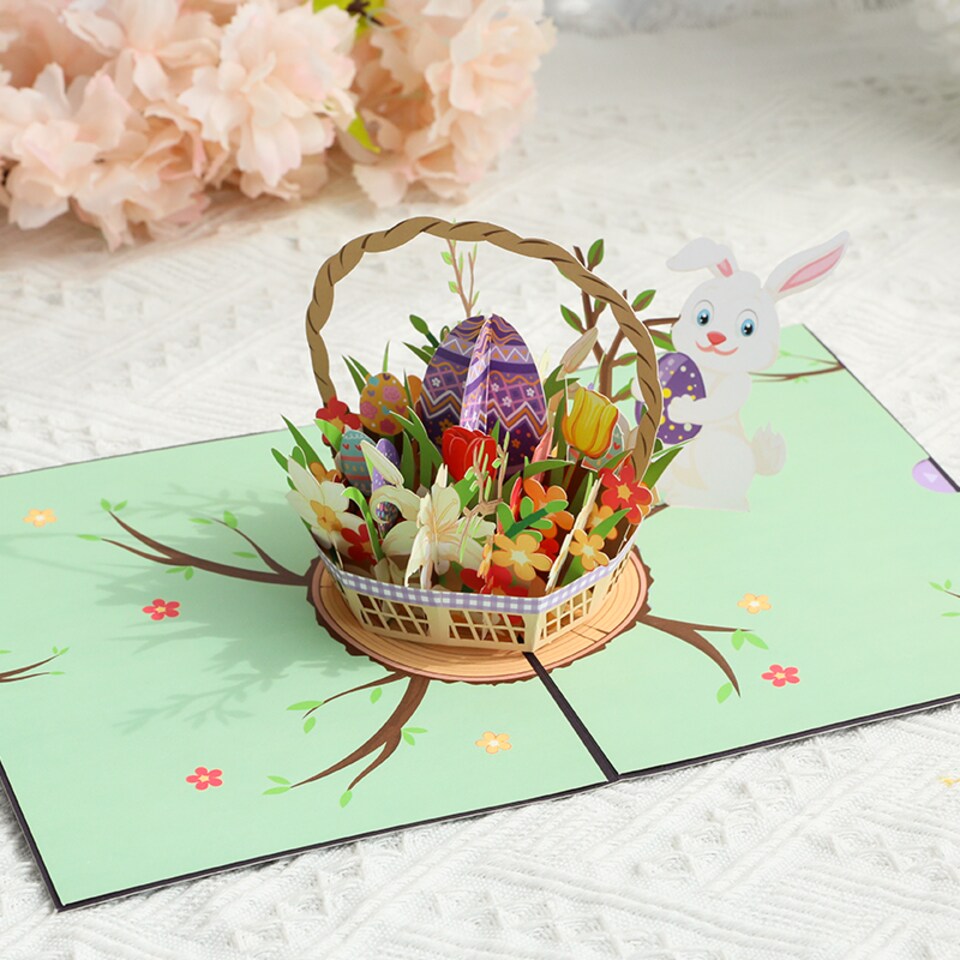 image 1 of Bunny’s Basket of Cheer 3D Pop Up Easter Card