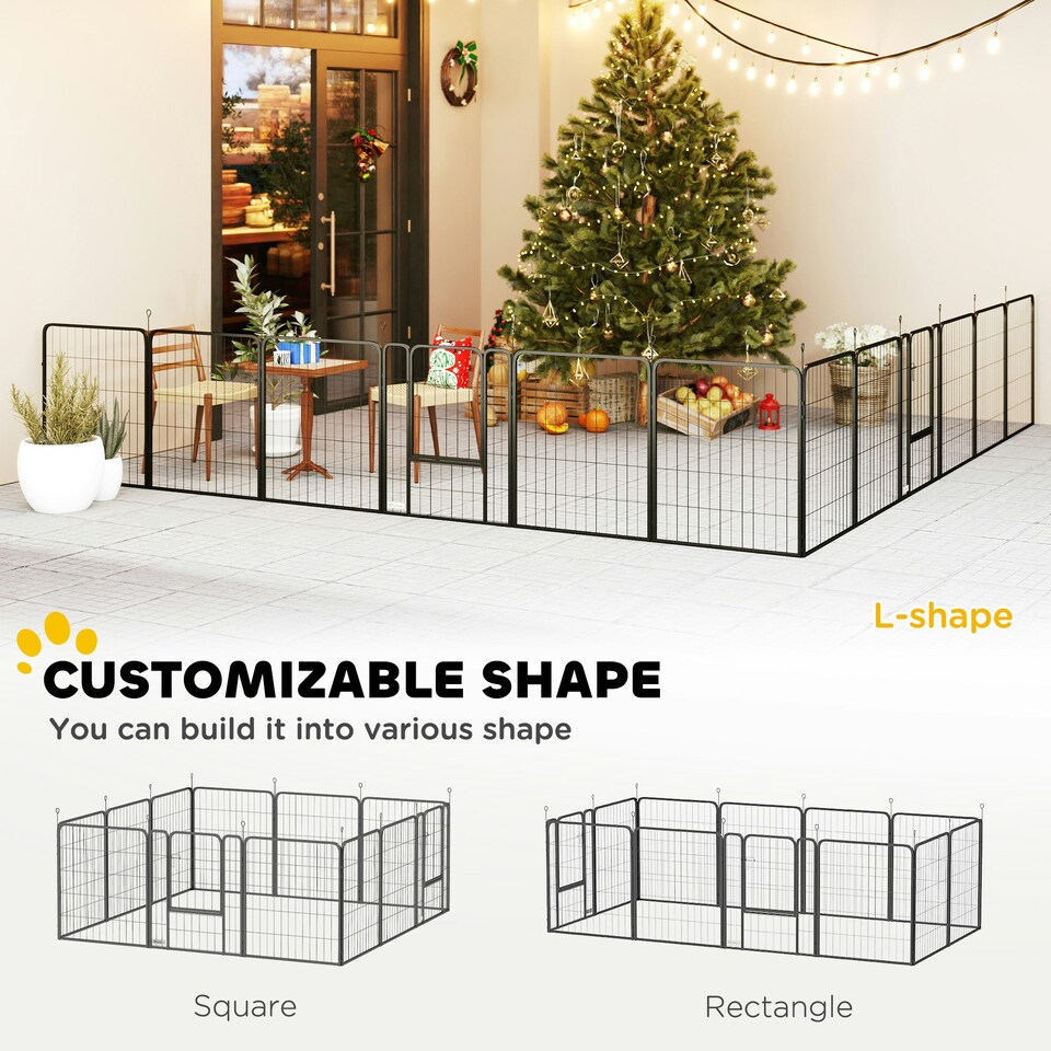 image 1 of PawHut Dog Pen, 12-Panel Puppy Pen for Medium Dogs, 80cm High, Black Black