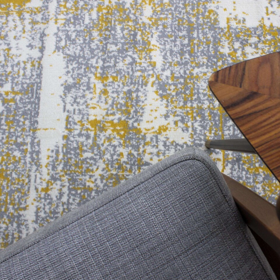 image 1 of KUKOON Yellow Ochre Grey Distressed Abstract Living Area Rug 240cm x 330cm