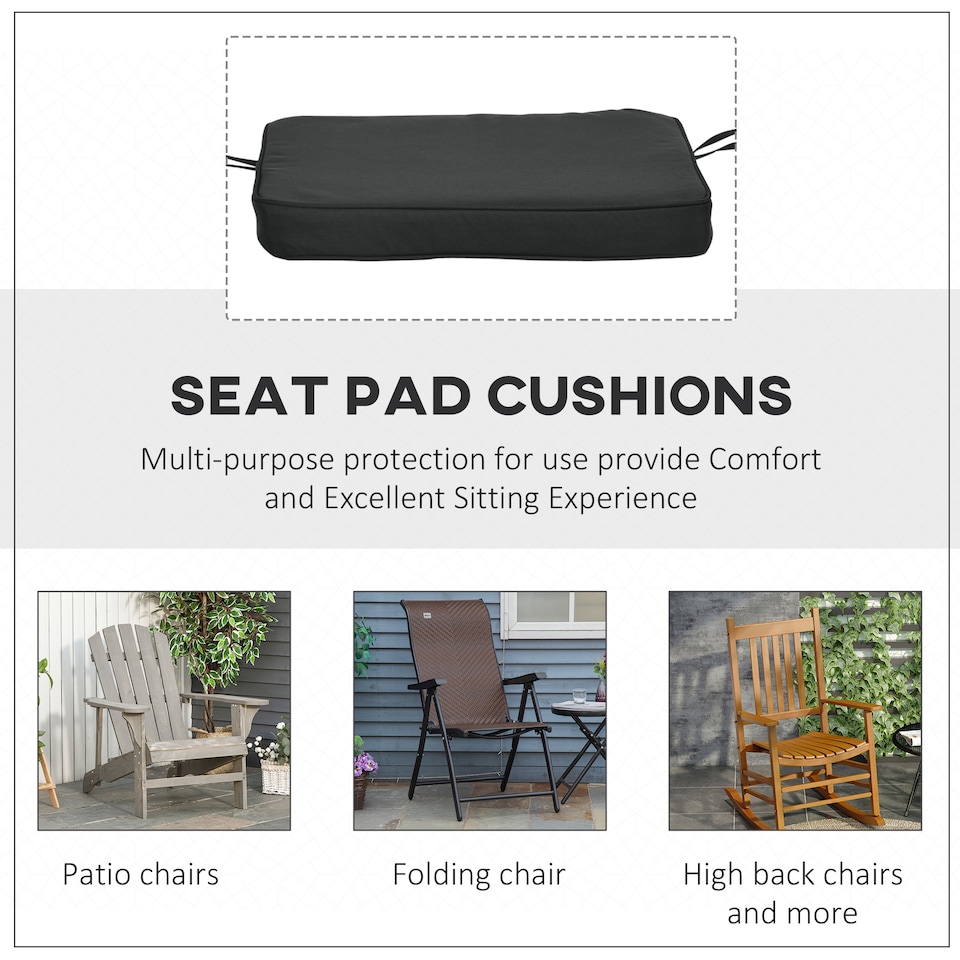 image 1 of Outsunny Set of 6 Chair Cushion Seat Pads Dining Chair w/ Straps | Black | Black | 6