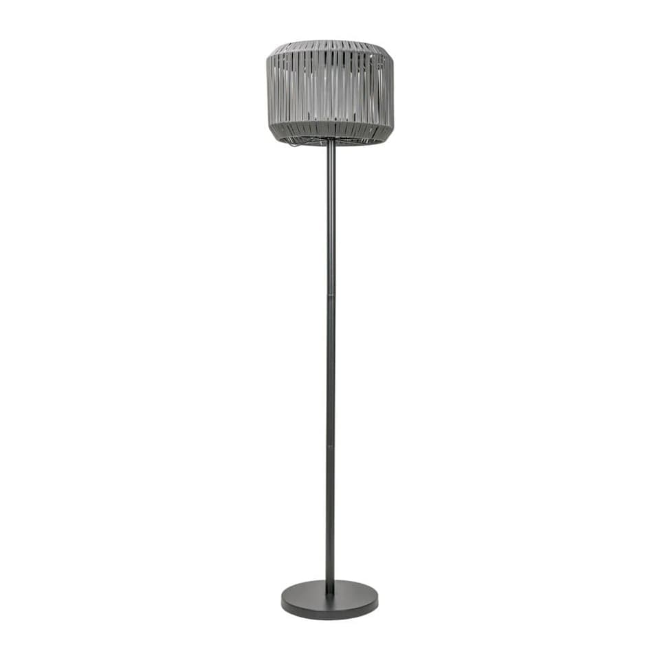 image 1 of ValueLights Solar Powered Outdoor Grey Rattan Garden Floor Lamp with Drum Shade | Grey