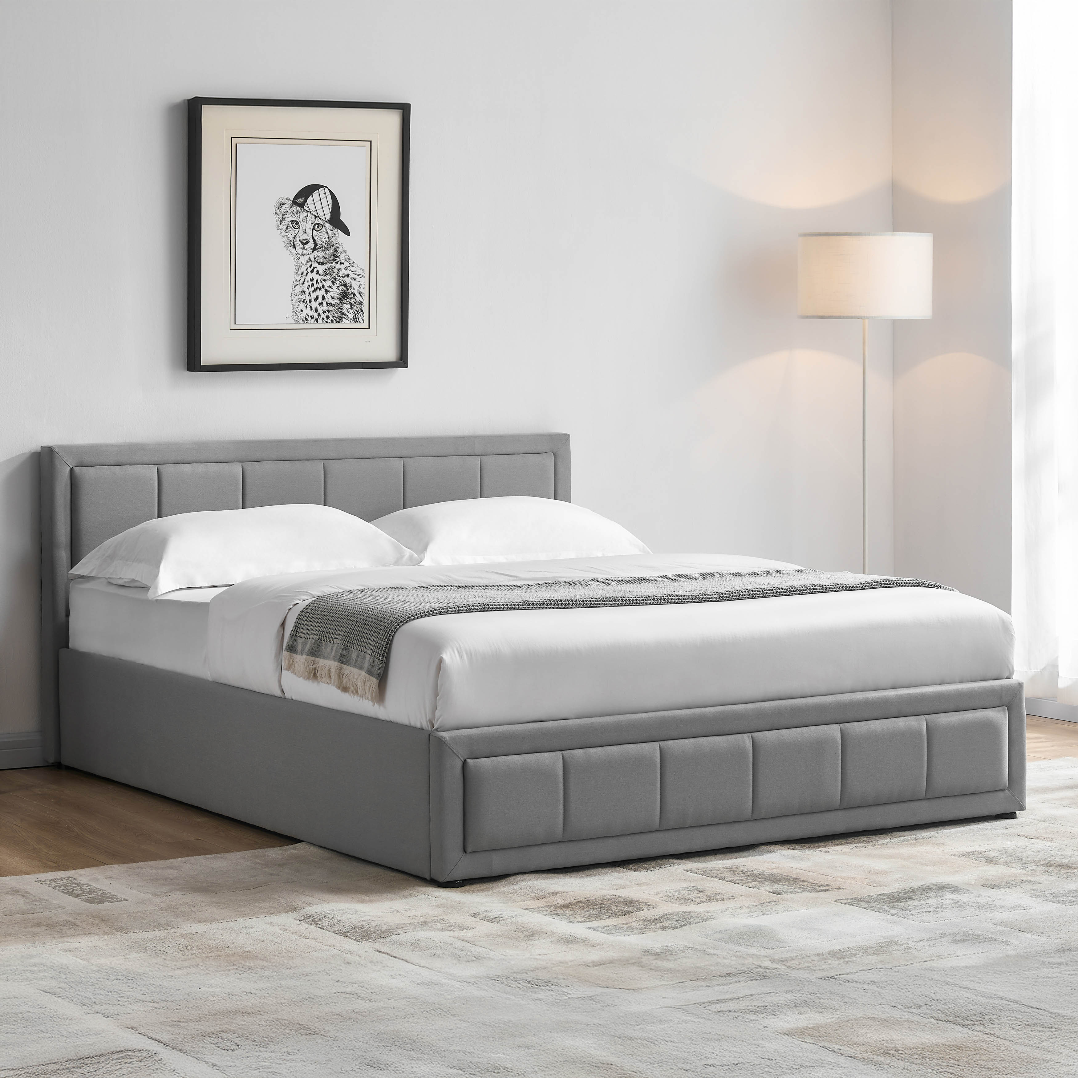 Vida Designs Vanita 5ft King Size Ottoman Bed Storage Fabric Upholstered, Light Grey, 150 x 200cm