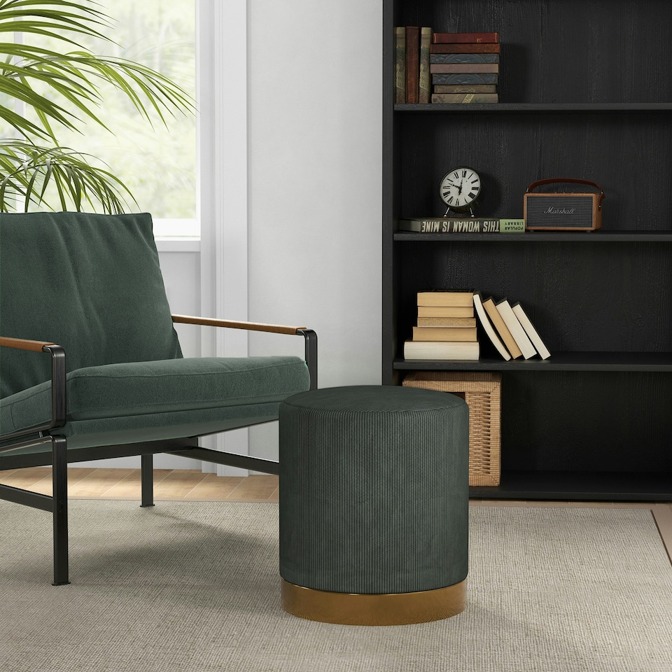 image 1 of HOMCOM Modern Round Footstool, Fabric Upholstered Foot Rest, Dark Green