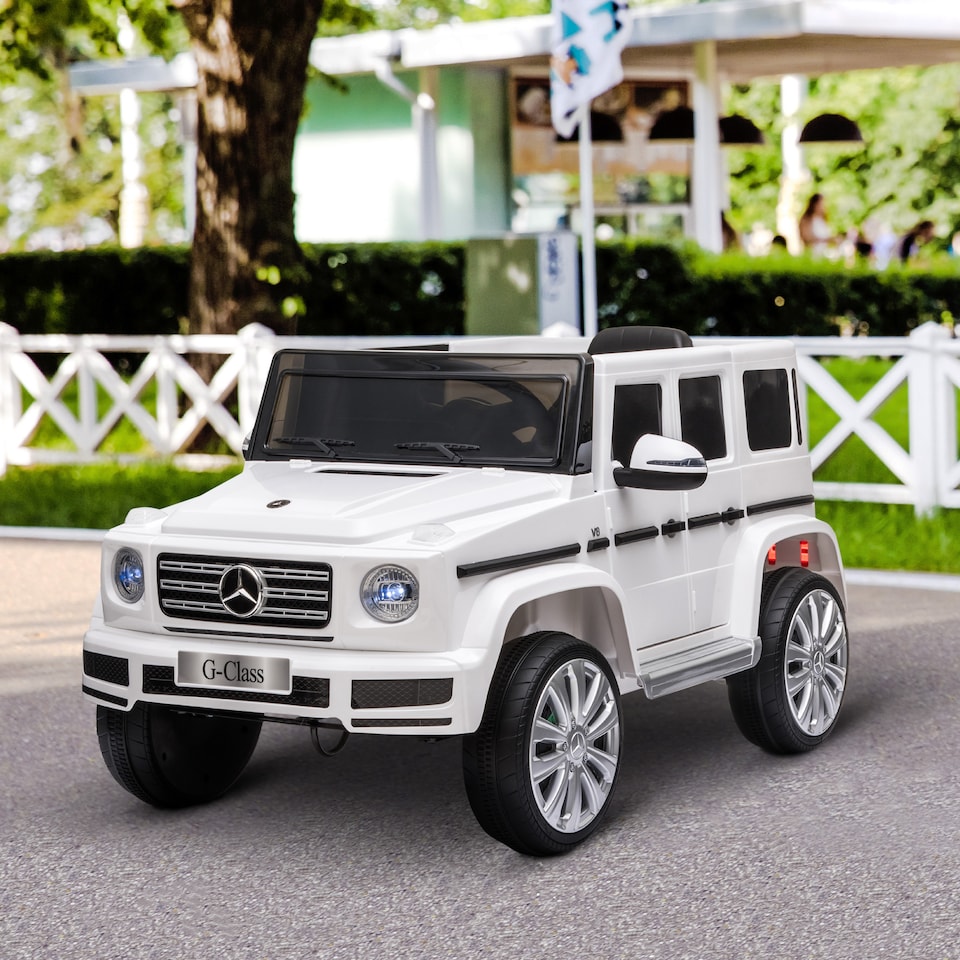 image 1 of HOMCOM Mercedes Benz G500 Licensed 12V Kids Electric Ride On Car Toy with Parental Remote Control Battery-powered 2 Motors Music Lights MP3 for 3-8 Years Old White