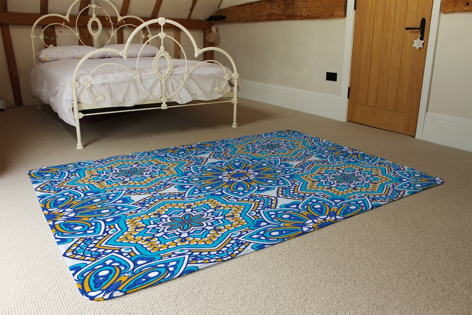 image 1 of Floral And Geometric Embellished Tiles Rug | Multi