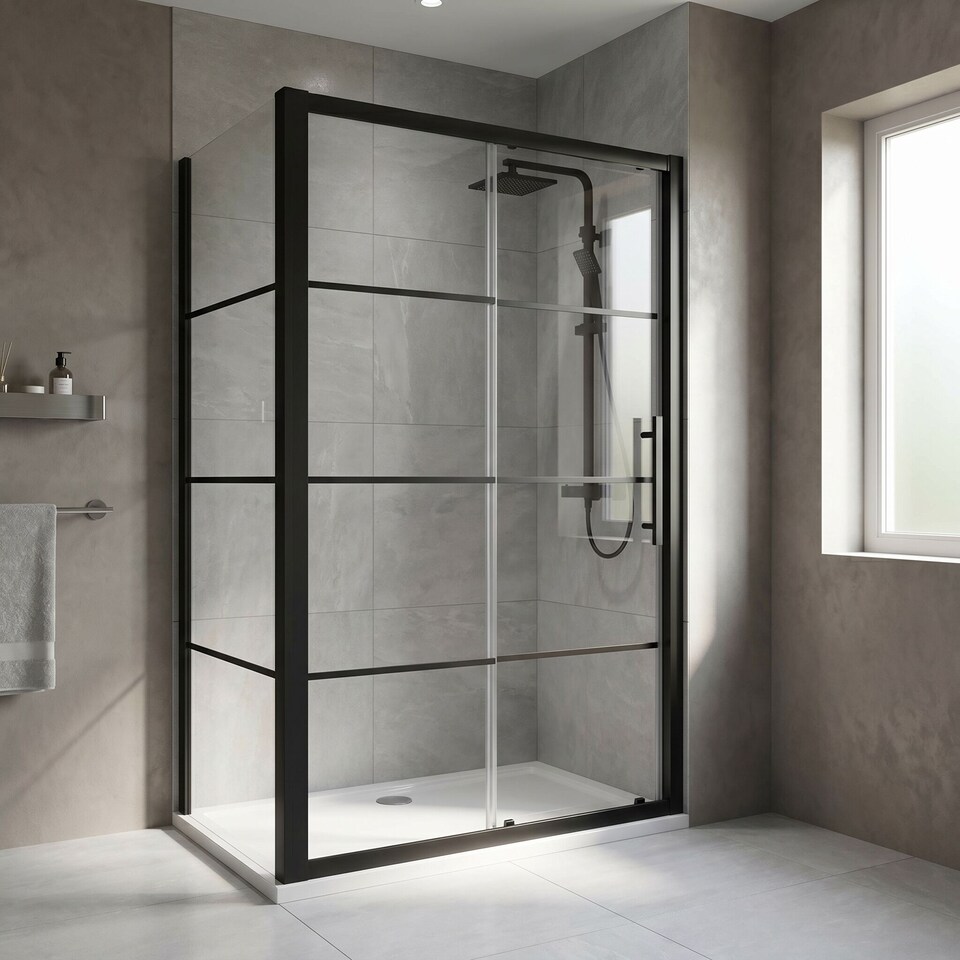 image 1 of Balterley Sonic Toughened Safety Glass Single Sliding Shower Door - Balterley | Black | Matt Black | 1