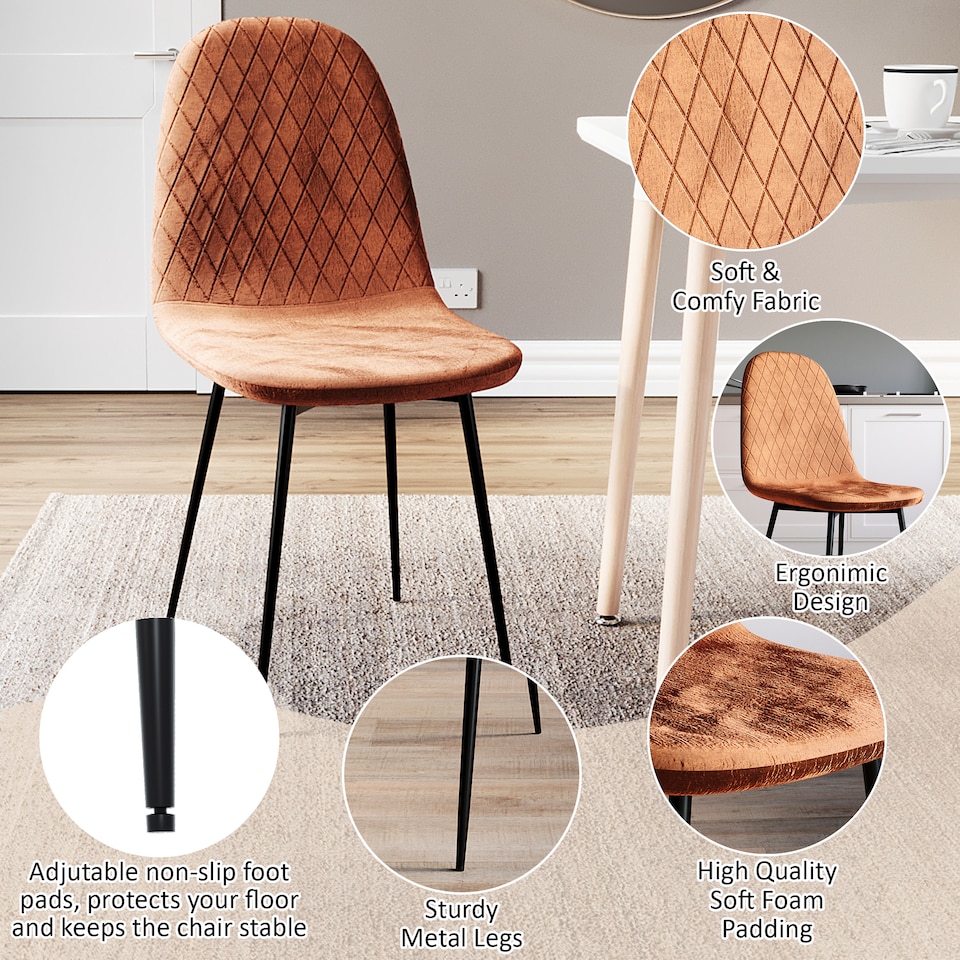 image 1 of Vida Designs Luton Set of 2 Dining Chairs Upholstered Fabric Padded Chair, Orange | Orange | Orange