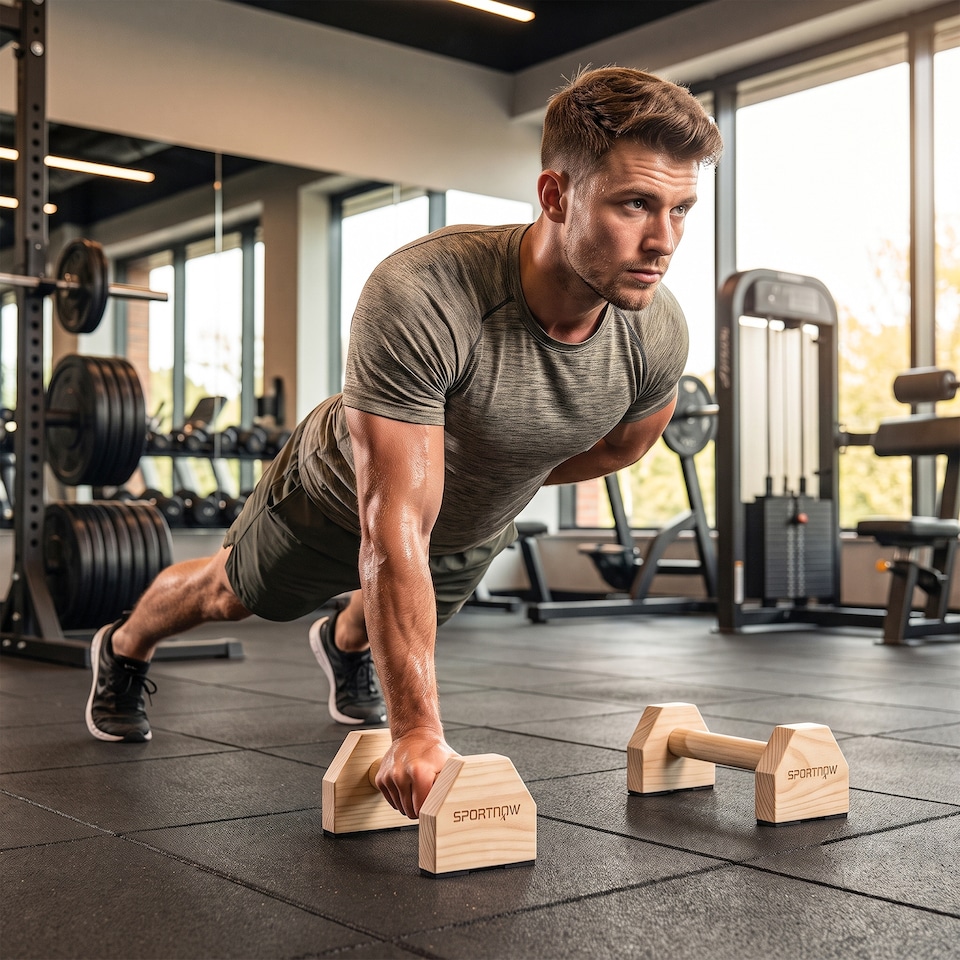 image 1 of SPORTNOW Wooden Parallettes Push Up Bars Calisthenics Equipment for Home Gym