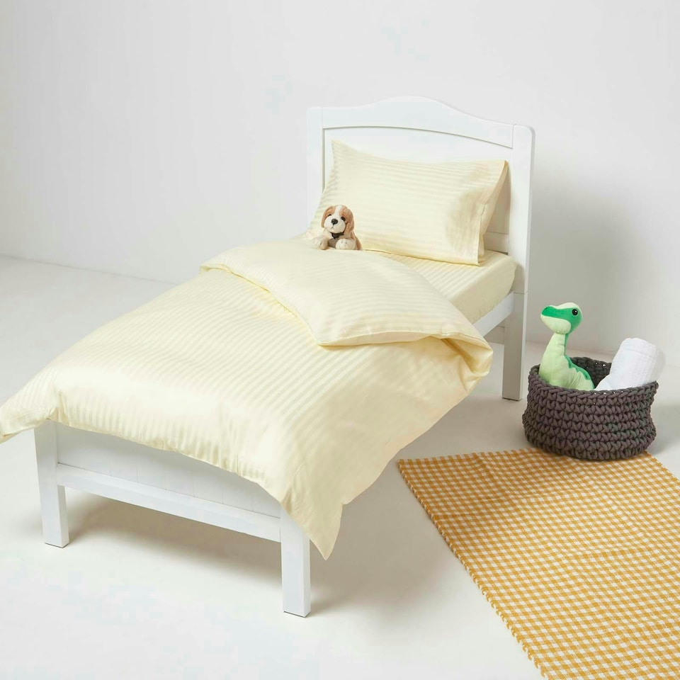 image 1 of Homescapes Yellow Cotton Stripe Fitted Cot Sheets 330 Thread Count, 2 Pack Yellow | One Size