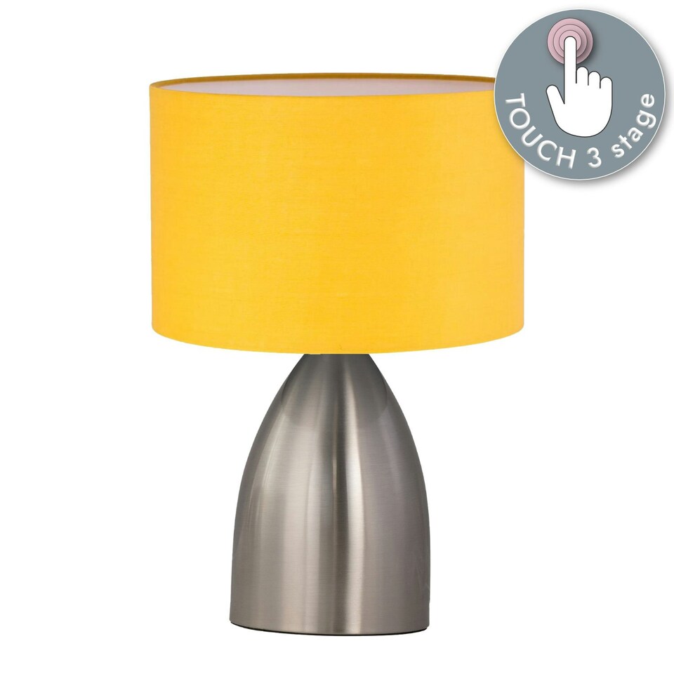image 1 of First Choice Lighting Valentina Brushed Chrome Touch Lamp with Ochre Shade Silver | Yellow