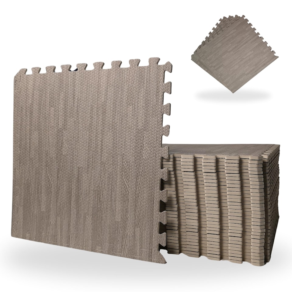 image 1 of Samuel Alexander 32 Piece Grey Wood Effect EVA Foam Floor Protective Tiles / Mats 60x60cm Each Set. Floor Mats Set Covers 11.52 sqm (124 sq ft)