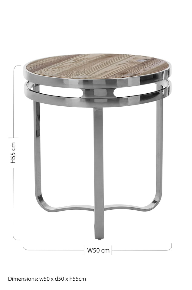 image 1 of Metal Frame Round Side Table,Patio Small Table With Three Curved Legs,Renewable Pine Wooden Top Lounge Table | Cream