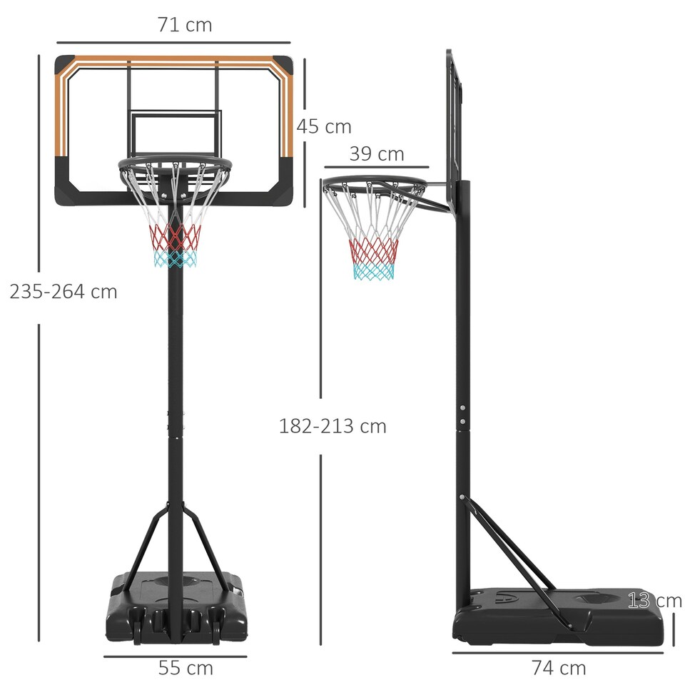 image 1 of SPORTNOW Basketball Backboard Hoop Net Set System w/ Wheels, 182-213cm - Black