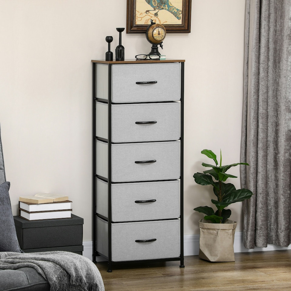 image 1 of HOMCOM 5 Drawer Fabric Chest of Drawers w/ Wooden Top