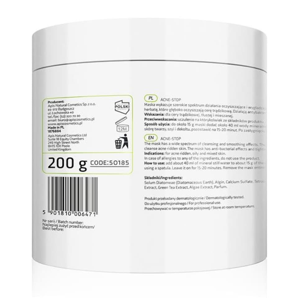 image 1 of Apis Professional Acne Stop Algae Mask with Bamboo Green Tea and Dead Sea Black Mud 200g
