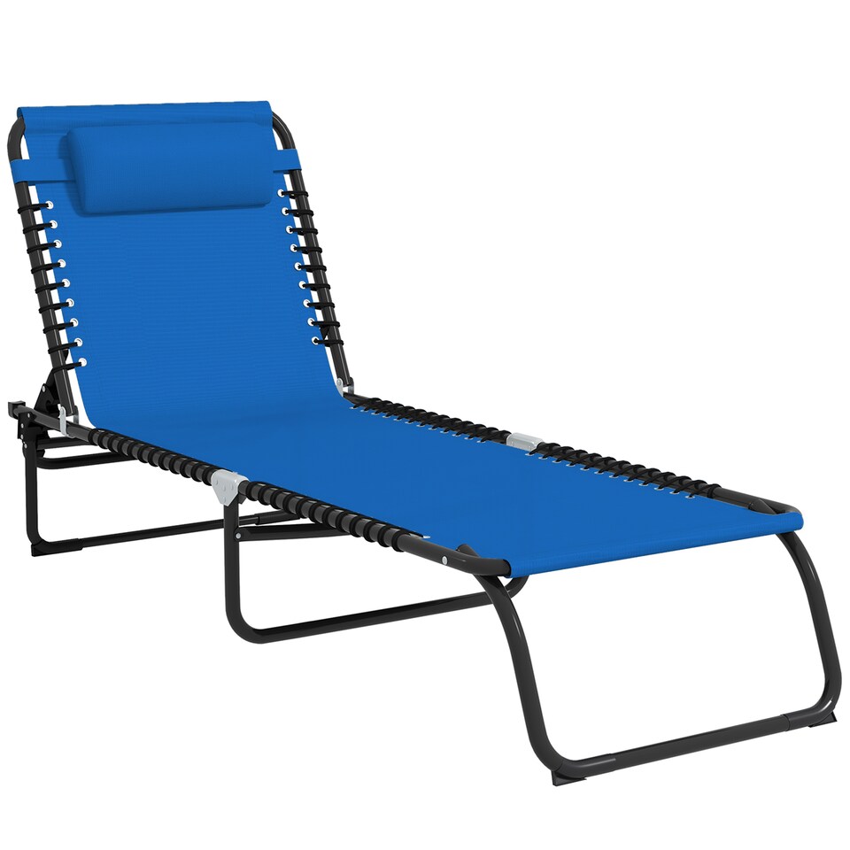 image 1 of Outsunny Foldable Sun Lounger, Outdoor 4 Level Adjustable Backrest Reclining Chaise Chair, Steel Frame Recliner Chair for Camping, Hiking, Navy Blue