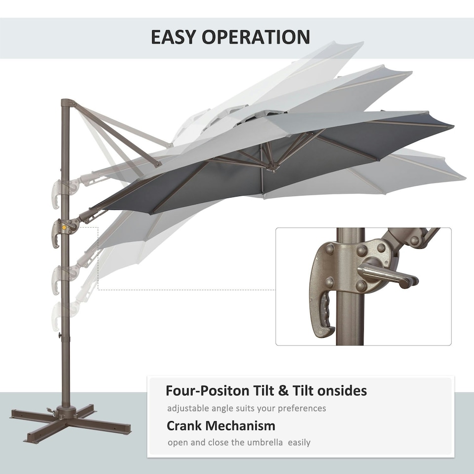 image 1 of Outsunny 3(m) Cantilever Parasol 360 Rotation Roma Umbrella Grey