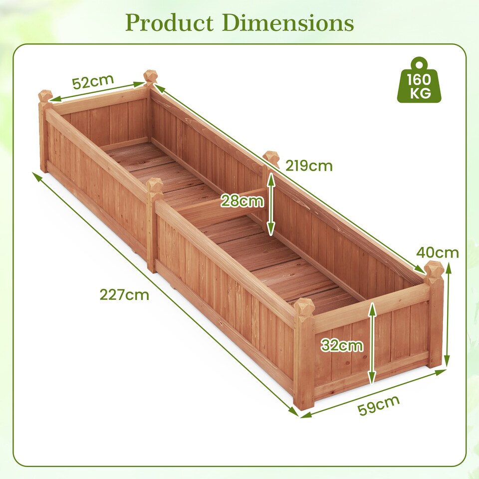 image 1 of COSTWAY Wood Raised Garden Bed Large Planter Box w/Divider-Brown