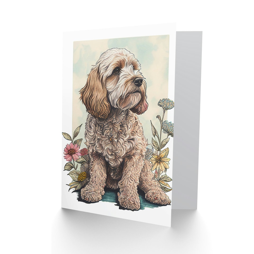 image 1 of Dog Lover Cockapoo Floral Watercolour Portrait Greeting Card