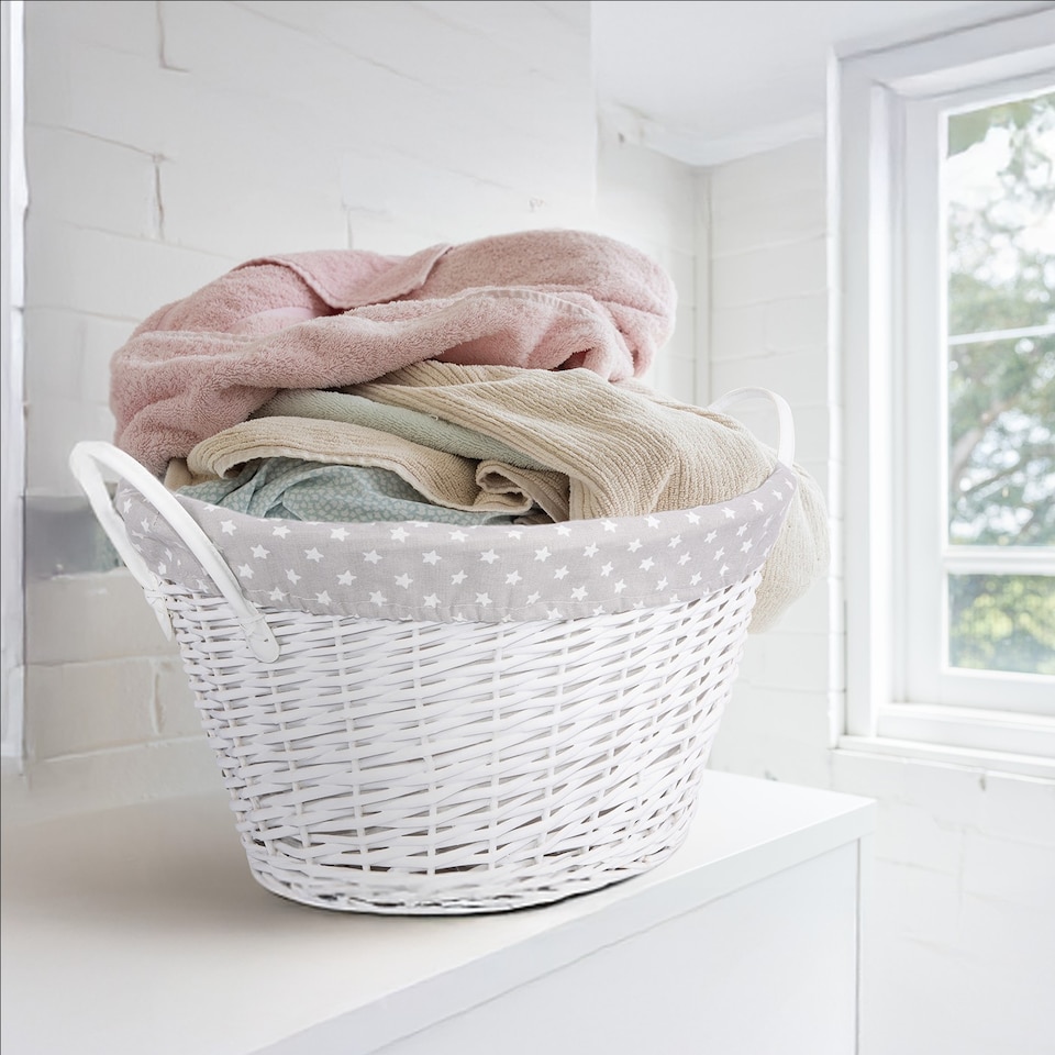 image 1 of Wickerfield Oval Wicker Laundry and Storage Basket with Handles and Removable Cotton Liner