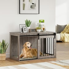 PawHut Dog Crate Furniture with Removable Cushion - Walnut Brown