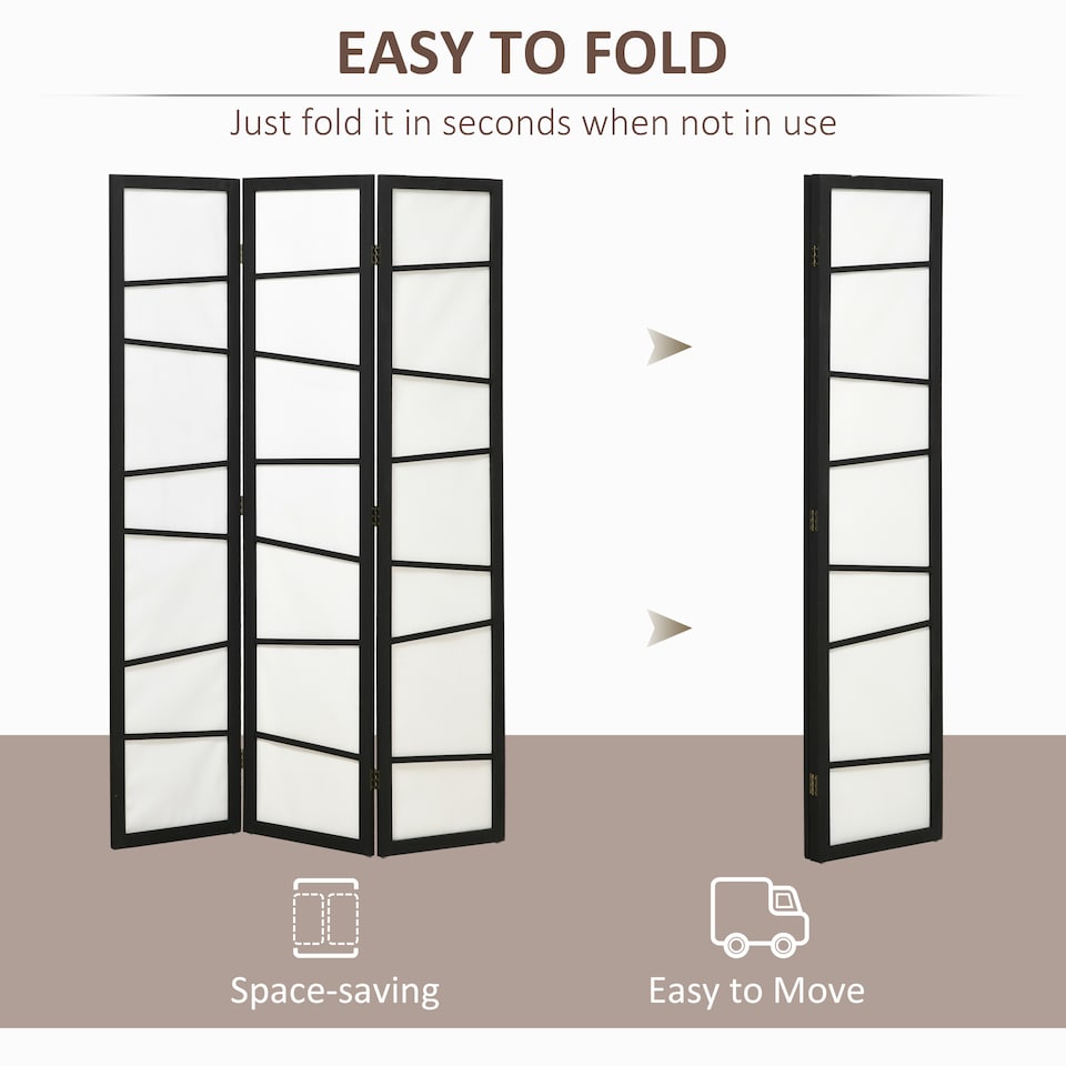 image 1 of HOMCOM Folding Room Divider 3 Panel Privacy Screen Protector with Wooden Frame