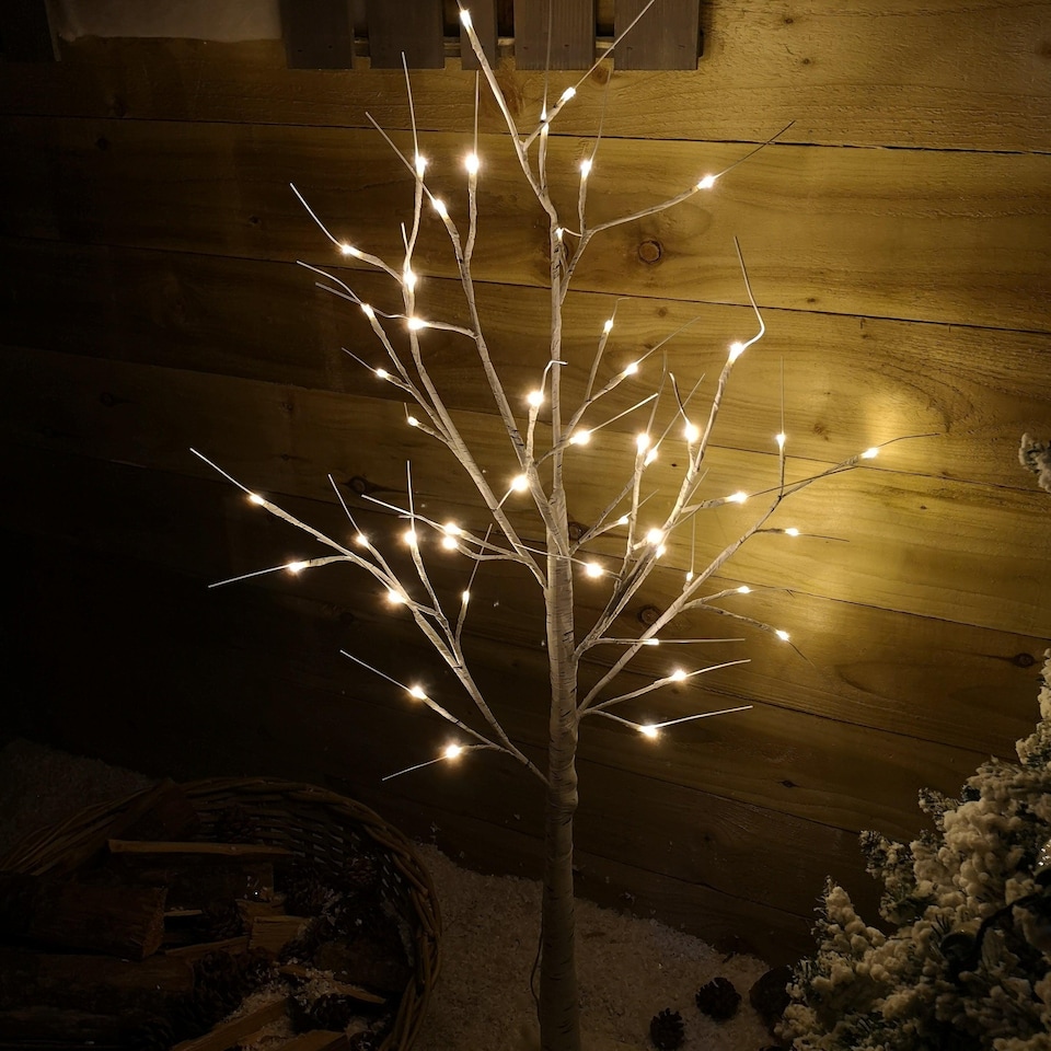 image 1 of 1.2m (4ft) Indoor Outdoor Christmas Lit Birch Tree with 48 Warm White LEDs