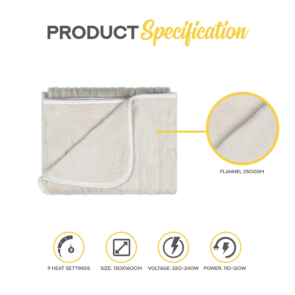 image 1 of MONHOUSE Heated Throw - Single Electric Blanket - 130 x 160 cm - Digital Controller - 9H Timer, 9 Heat Settings, Auto Shutoff