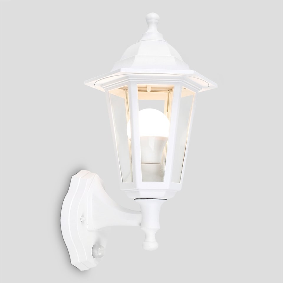 image 1 of ValueLights White Outdoor Garden Security IP44 Rated Wall Light Lantern With PIR Motion Detector Sensor And 1 x 6w LED ES E27 Bulb | White