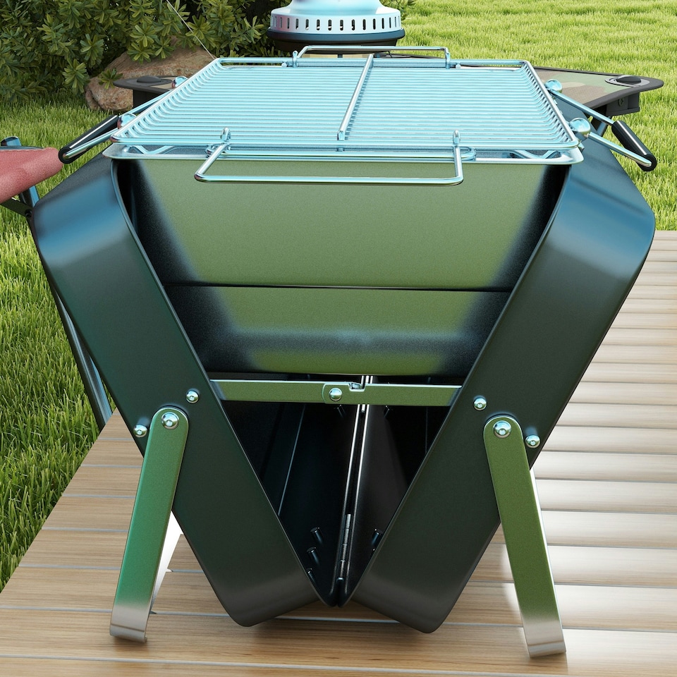 image 1 of Outsunny Portable BBQ Grill with Suitcase Design for Camping Picnic Party, Black