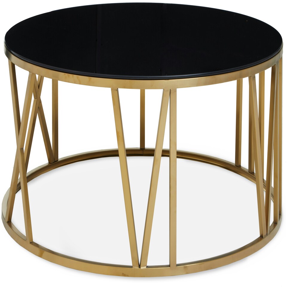 image 1 of Interiors by Premier Round Coffee Table with Gold Frame and Black Glass Gold