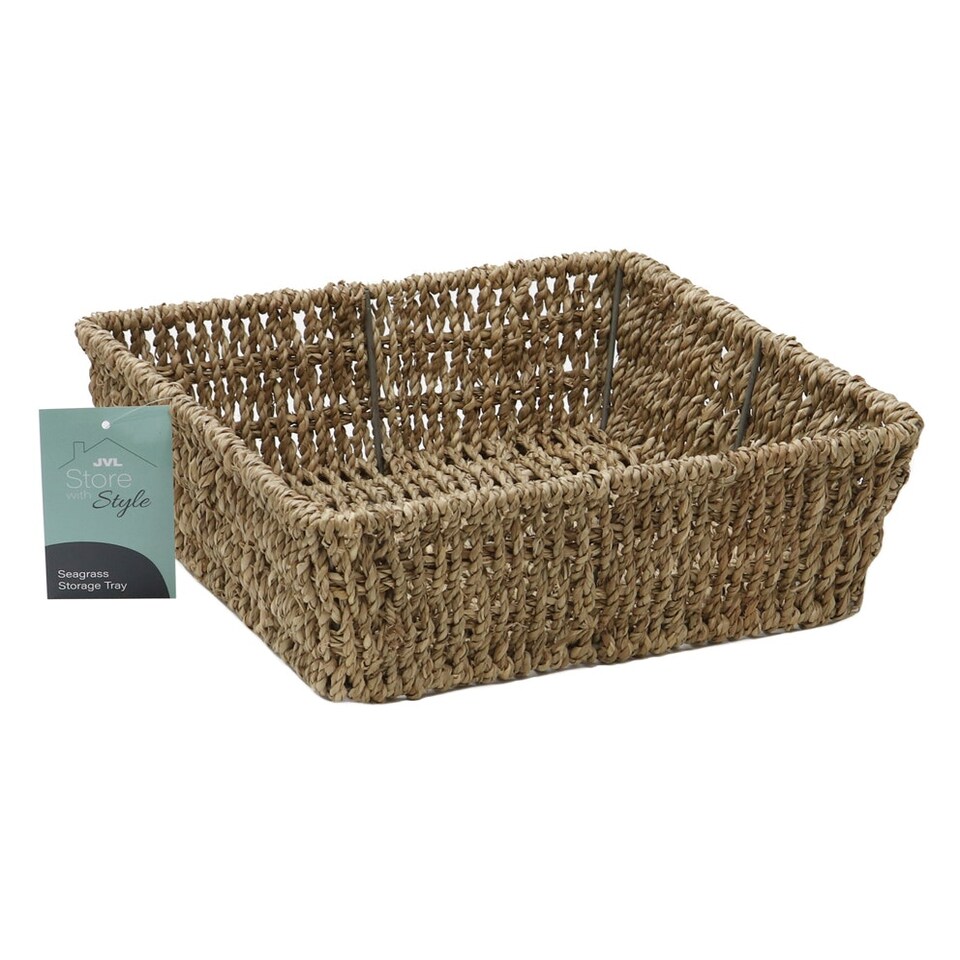 image 1 of JVL Hand Woven Seagrass Square Storage Tray, Capacity 4.2L, Set of 2 Brown