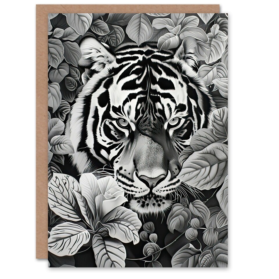 image 1 of White Jungle Botanical Portrait Tiger Him Her Birthday Card