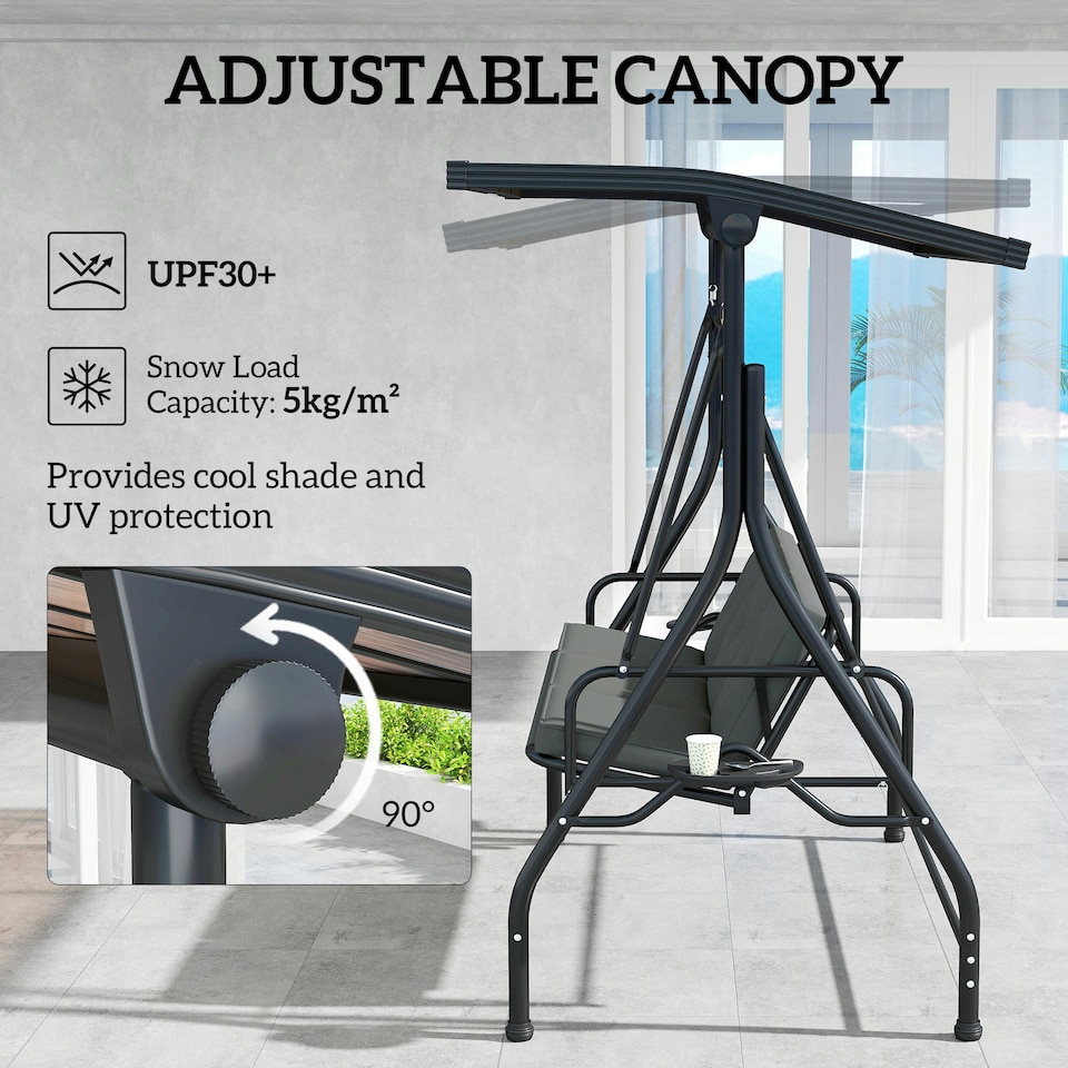 image 1 of Outsunny 3 Seater Garden Swing Seat Bed, Convertible Swing Chair Black | Black