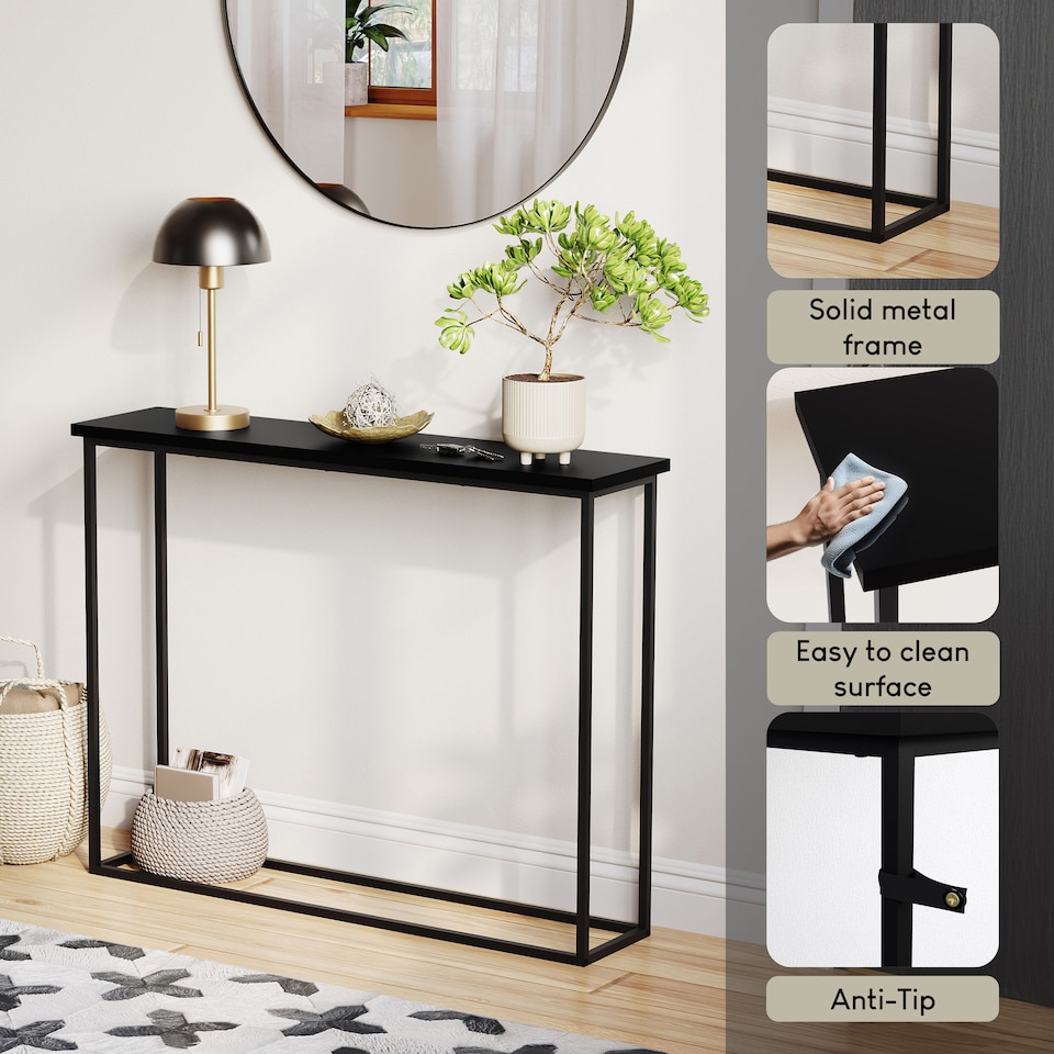image 1 of Vida Designs Console Table With Metal Leg, Black | Black | Black
