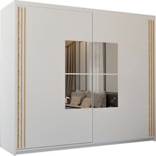 Modern Sliding Door Wardrobe with Square Mirror - 150/203cm | White/Black/Grey Bedroom Storage White | 203cm