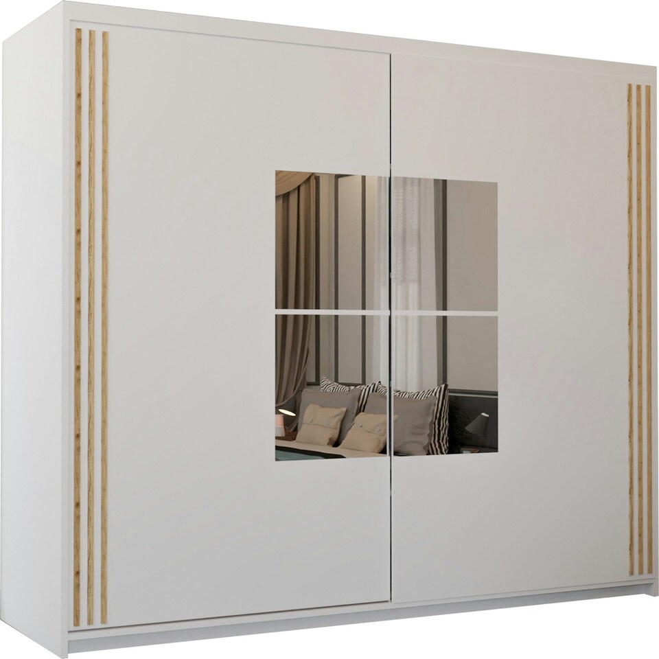 image 1 of Modern Sliding Door Wardrobe with Square Mirror - 150/203cm | White/Black/Grey Bedroom Storage White | 203cm