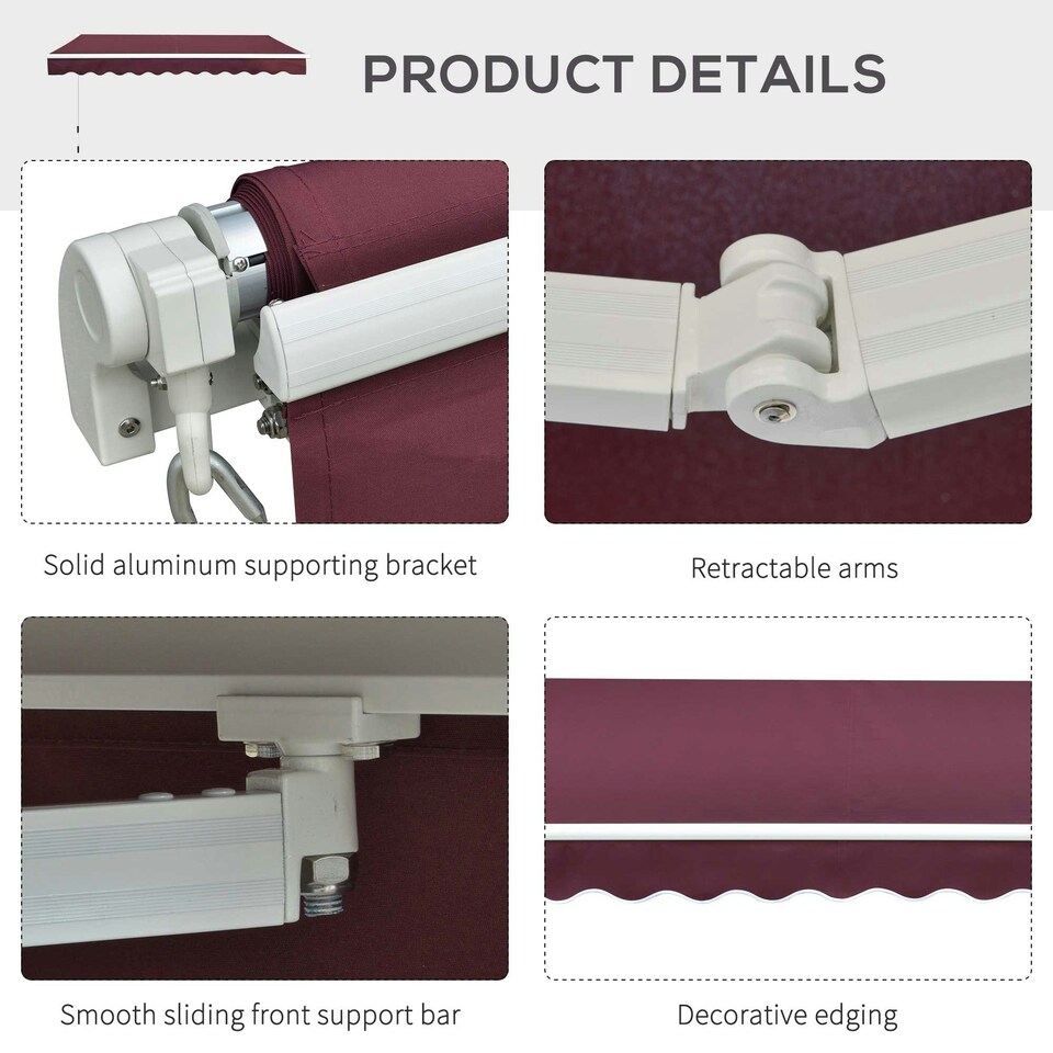image 1 of Outsunny Garden Sun Shade Canopy Retractable Awning, 3 x 2.5m, Wine Red 