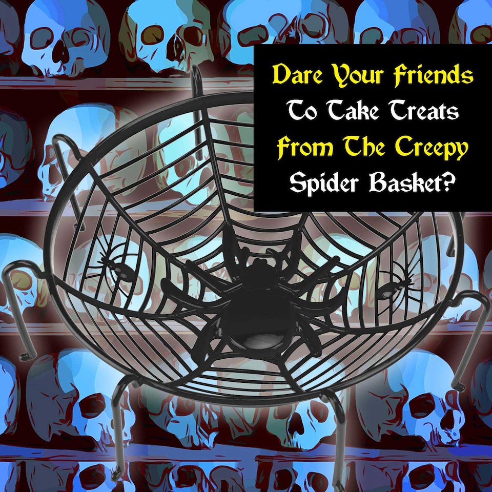 image 1 of VFM e-Store Halloween Sweet Bowl - 26cm 3D Spider Web Basket Bowl with Legs
