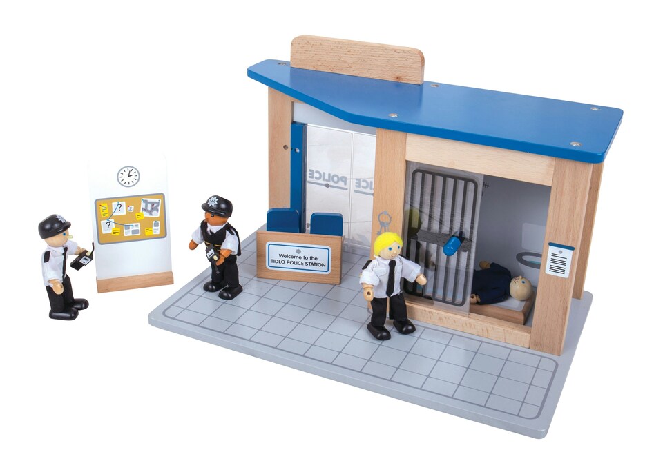 image 1 of Tidlo Wooden Police Station Playset, Features Sliding Doors & Bar Detailing - 7 Pieces
