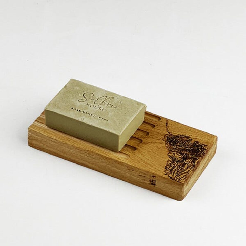 image 1 of The Just Slate Company Highland Cow Oak Soap Dish & Soap Set
