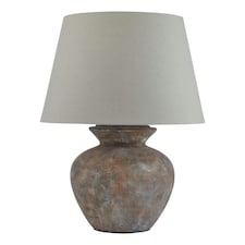 Hill Interiors Siena Round Linen Table Lamp (UK Plug) - Grey - One Size