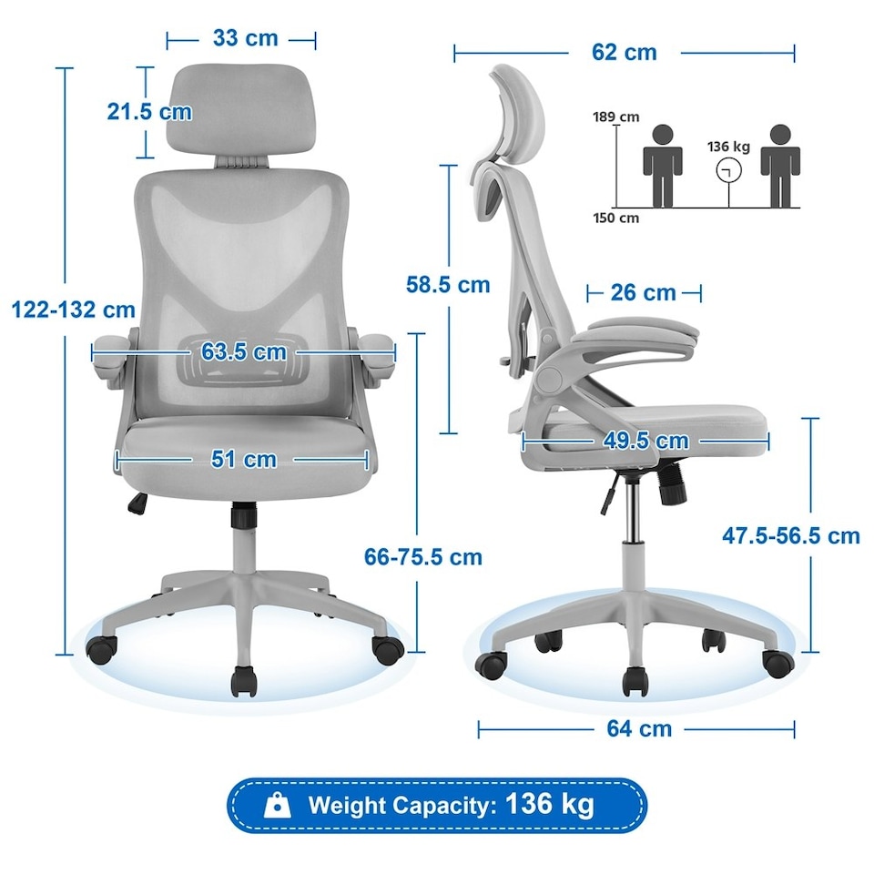image 1 of Yaheetech High Back Mesh Office Chair with 90° Flip-up Armrest