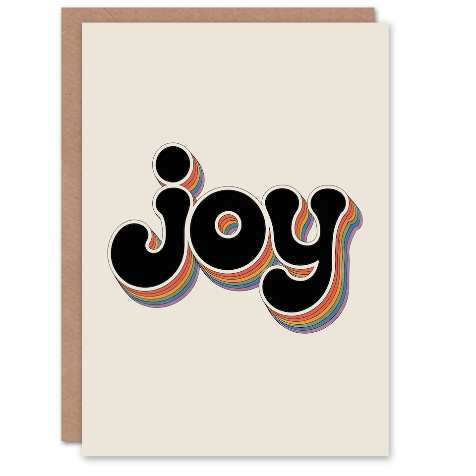 image 1 of Joy Vibrant Retro Rainbow Font Typography Word Friendship Day Greeting Card