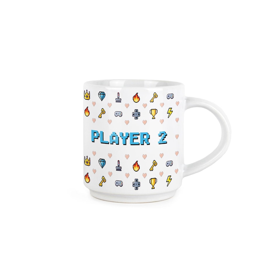 image 1 of Retro Player 1 & Player 2 Stacking Mug Set - Arcade Gaming Drinkware Gift | White