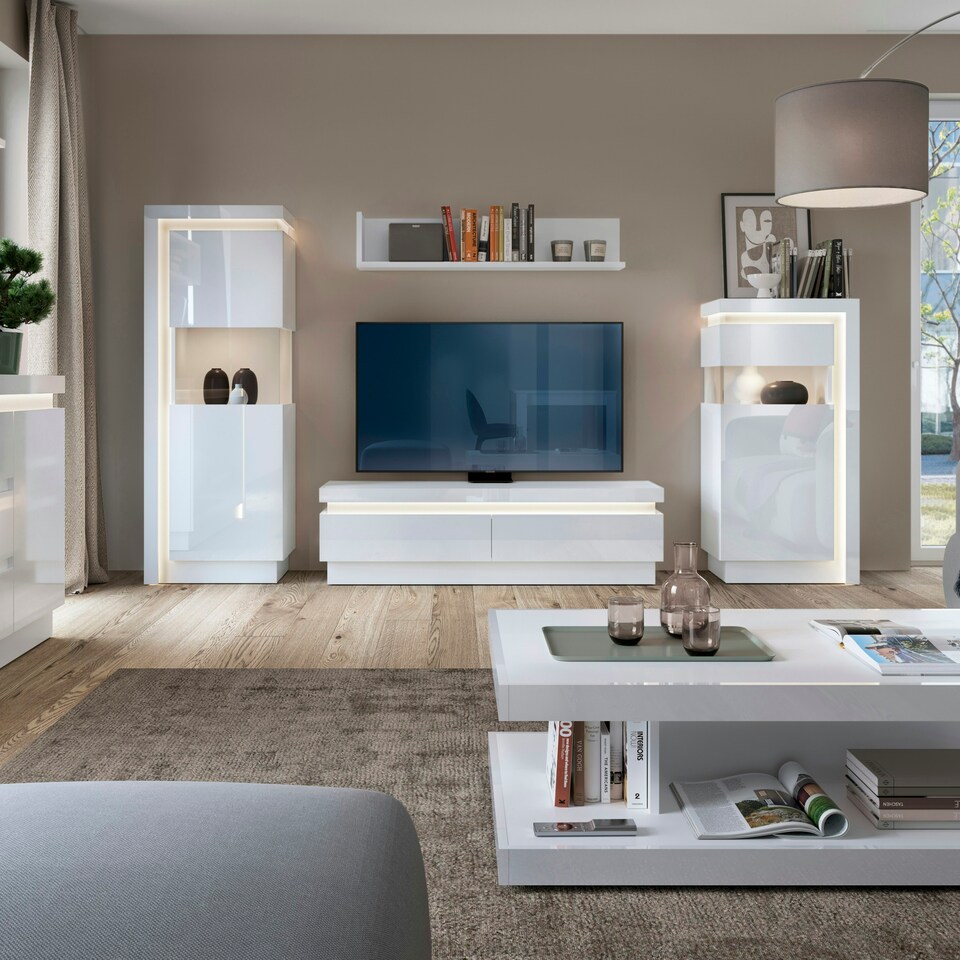 image 1 of Lyon 120cm Wall Shelf in White and High Gloss