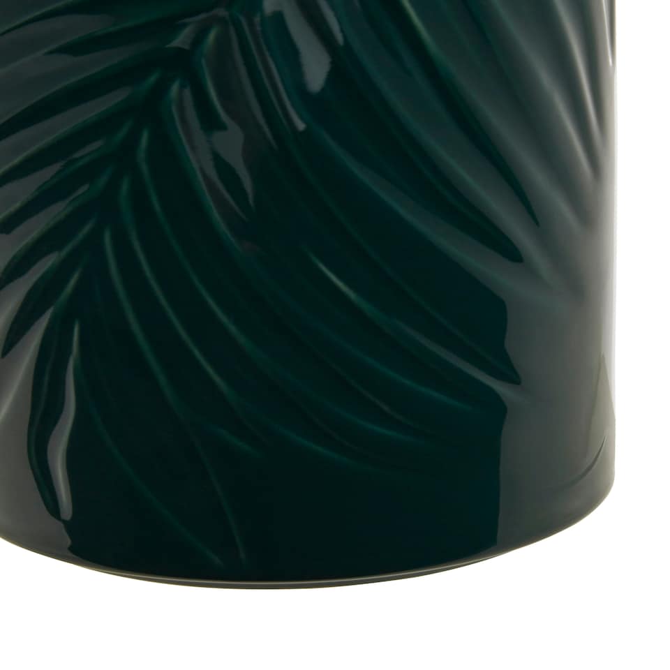 image 1 of Interiors By Premier Dark Green Large Storage Jar With Bamboo Lid,Jar With Embossed Tropical Leaf Design,Spice Storage Canister
