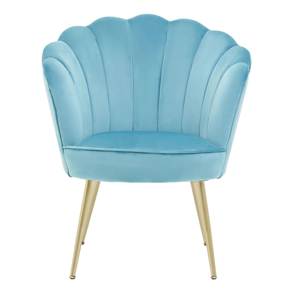 image 1 of Interiors by Premier Aqua Velvet Scalloped Armchair, Supportive Armrest Lounge Chair, Easy to Clean Velvet Accent Chair