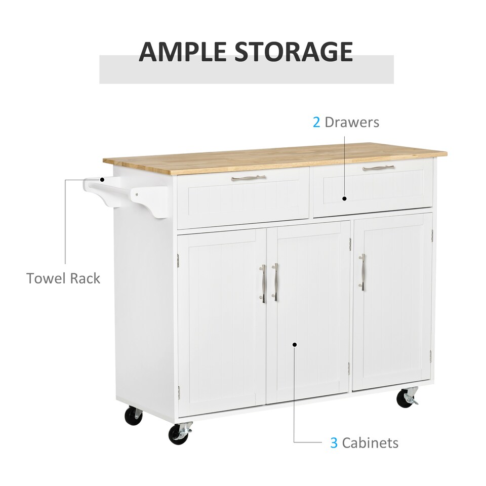 image 1 of HOMCOM Kitchen Island Utility Cart, with 2 Storage Drawers Dining Room White