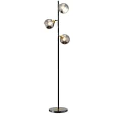 HOMCOM 3Light Floor Lamp for Living Room with Glass Global Lampshade, Modern Standing Lamp for Bedroom, Bulb not Included, Grey